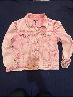 Aqua Pink Denim Jacket with Button Front